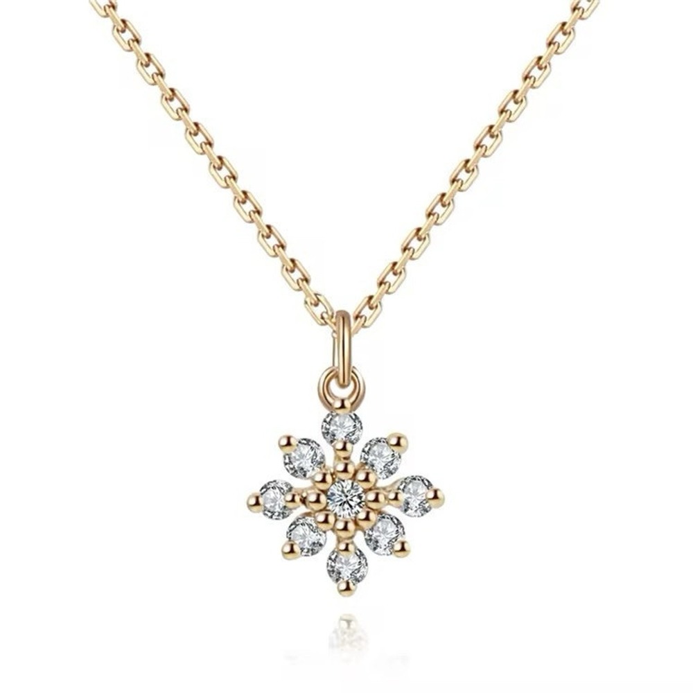 14K Gold Plated CZ Snowflake Sterling Silver Necklace